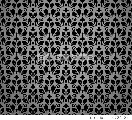 Flower geometric pattern. Seamless vector background. Black and gray ornament. Ornament for fabric, wallpaper, packaging. Decorative print 110224182