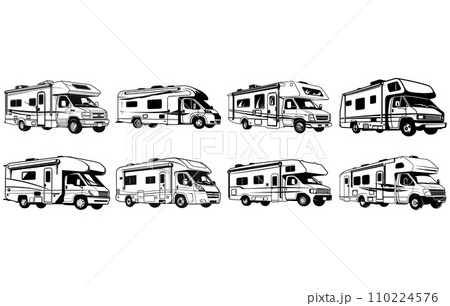 camper van caravan motor home vector Silhouette, motor home silhouette camper van caravan motor home vector Silhouette, motor home silhouette 110224576