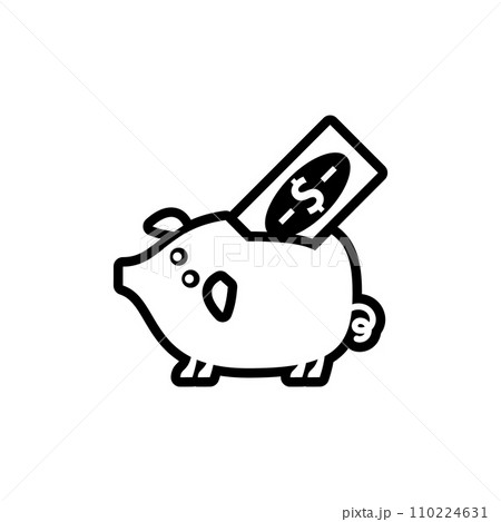 piggy bank icon with banknote symbol, made in outline style. piggy bank icon with banknote symbol, made in outline style. 110224631