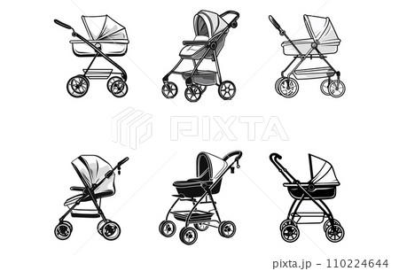 Stroller, carriage vector Silhouette on white background , Newborn Baby Stroller Silhouette 110224644