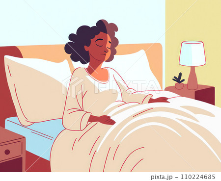 ベッド 寝起きの女性 まだ眠い 疲れが取れない 110224685