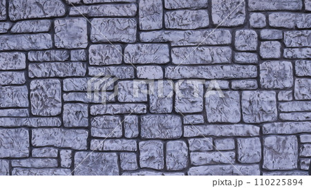 gray stonework background with rounded blocks of different sizes in a random pattern, stone wall texture like copy space, stone surface wallpaper in gray color with mosaic pattern 110225894
