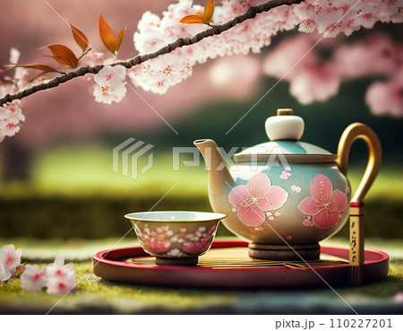 満開の桜の庭で催される、美しい茶器でのお茶会 110227201