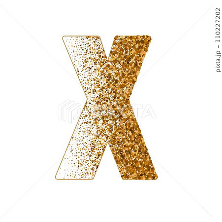 Letter X of Latin alphabet decorated with sand effect stipple texture vector illustration, round confetti dots grunge pattern, speckled chaotic particles, geometric image, golden chaotic dots abc 110227202