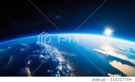 宇宙から見た美しい青く輝く地球 110227704