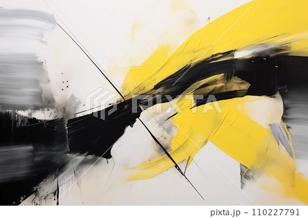 Abstract acrylic painting in yellow and black tone for background. Generative AI image. 110227791