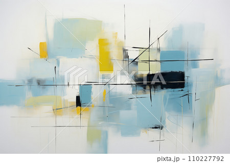Abstract acrylic painting in pastel blue, green and black tone for background. Generative AI image. 110227792