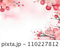 Cherry blossom watercolor painting in red tone. Chinese New Year background with copy space. Generative AI. 110227812