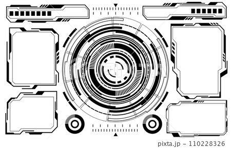 HUD sci-fi circle interface screen view grey geometric design virtual reality futuristic technology creative display on white vector HUD sci-fi circle interface screen view grey geometric design virtual reality futuristic technology creative display on white vector 110228326
