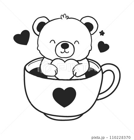 Cute bear in coffee cup line art vector illustration 110228370