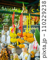 Buddhist religious offerings, Yellow marigold garland, in thailand temple 110229238