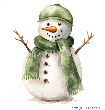 Snowman in green hat and green scarf Snowman in green hat and green scarf 110229510