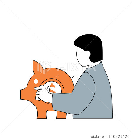 Business and finance concept with cartoon people in flat design for web. Businessman saving money in piggy bank for investments. Vector illustration for social media banner, marketing material. 110229526