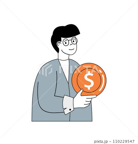 Business and finance concept with cartoon people in flat design for web. Man increases income and profit, getting financial success. Vector illustration for social media banner, marketing material. 110229547