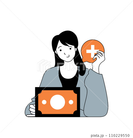 Business and finance concept with cartoon people in flat design for web. Woman managing company budget, increases income and wealth. Vector illustration for social media banner, marketing material. 110229550