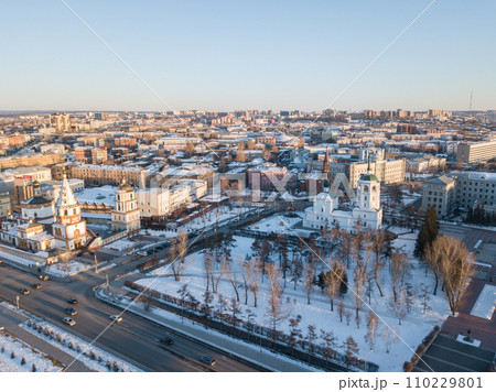 Aerial view of Irkutsk cityscape one of the largest cities in Siberia, Russia.  110229801
