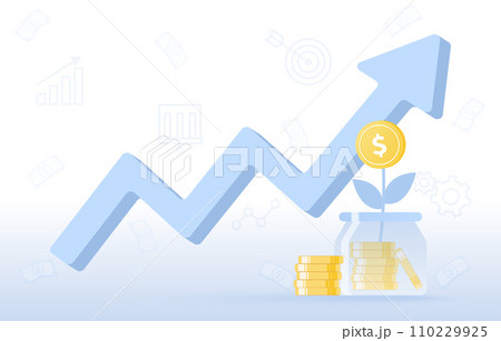 Saving money, accumulation and growth investment concept. Financial management, saving planning, increase income, bank deposit, stability, wealth and goal. Flat vector design illustration. 110229925