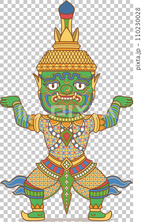 Cartoon illustration of Thai giant-bearer. Thai giant in bearing pose. 110230028
