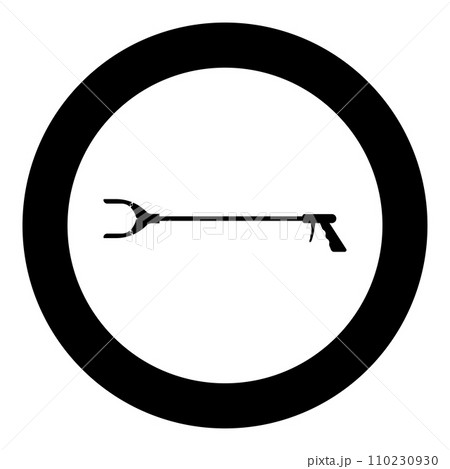 Long reach grabber litter picker gripper trash device pick up tool claw equipment arm hand icon in circle round black color vector illustration image solid outline style 110230930