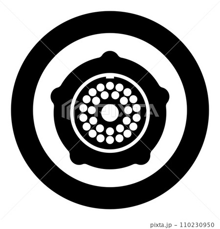 Grate for meat grinder plate mincer device for growing shallow of meat lattice with nut screw female screw pawl stop latch holder icon in circle round black color vector illustration image solid 110230950