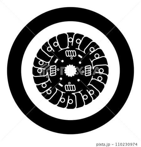 Car clutch disk cover cohesion transmission auto part plate kit repair service icon in circle round black color vector illustration image solid outline style Car clutch disk cover cohesion transmission auto part plate kit repair service icon in circle round black color vector illustration image solid outline style 110230974