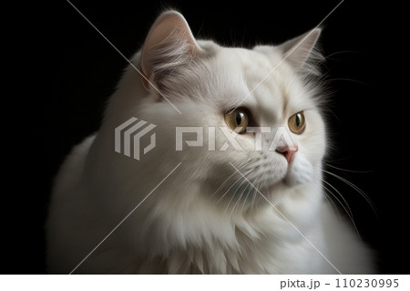 AI-generated content. Portrait of a cute cat looking away. Foreign white cat breed 110230995