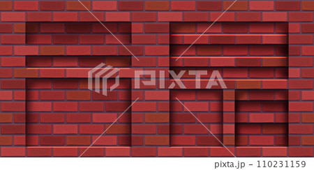 red color brick wall dip shadow set 110231159