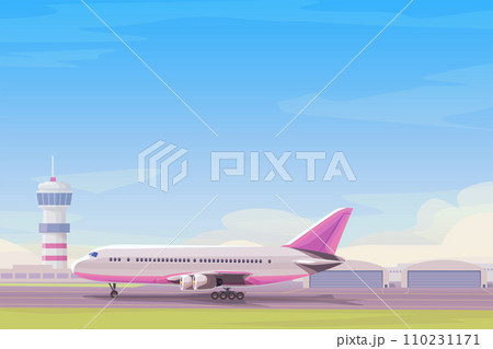 airplane in airport side view sunny day 110231171