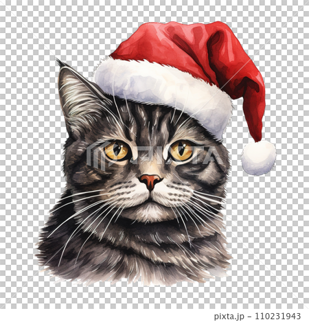 Domestic Shorthair Cat Wearing a Santa Hat. AI generated image Domestic Shorthair Cat Wearing a Santa Hat. AI generated image 110231943