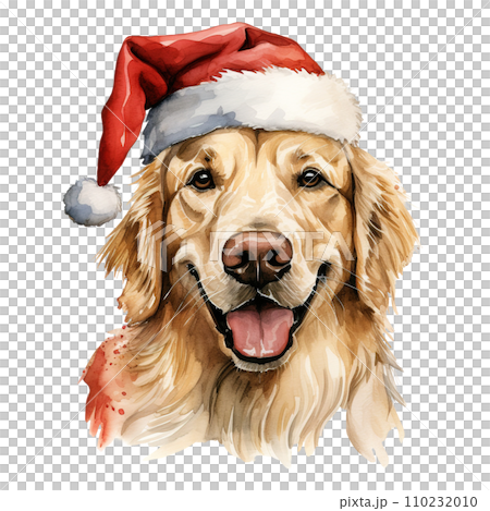 Golden Retriever Dog Wearing a Santa Hat. AI generated image 110232010