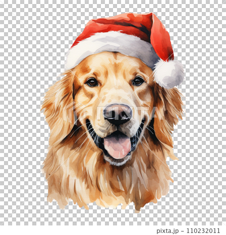 Golden Retriever Dog Wearing a Santa Hat. AI generated image Golden Retriever Dog Wearing a Santa Hat. AI generated image 110232011