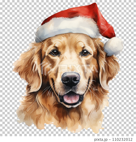 Golden Retriever Dog Wearing a Santa Hat. AI generated image Golden Retriever Dog Wearing a Santa Hat. AI generated image 110232012