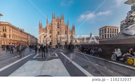 Panorama showing Vittorio Emanuele gallery and Milan Cathedral timelapse. Panorama showing Vittorio Emanuele gallery and Milan Cathedral timelapse. 110232037