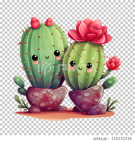 Two adorable cactuses. AI generated image 110232316
