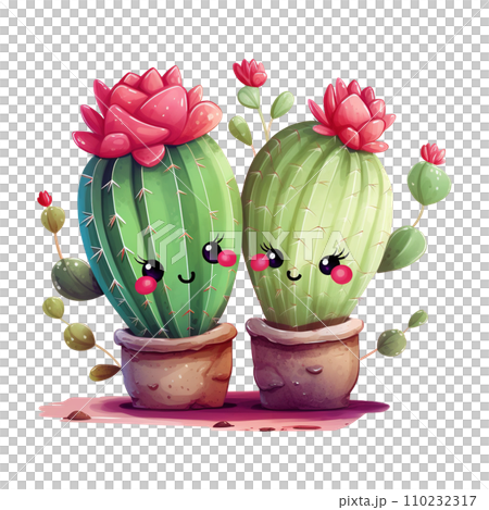 Two adorable cactuses. AI generated image 110232317