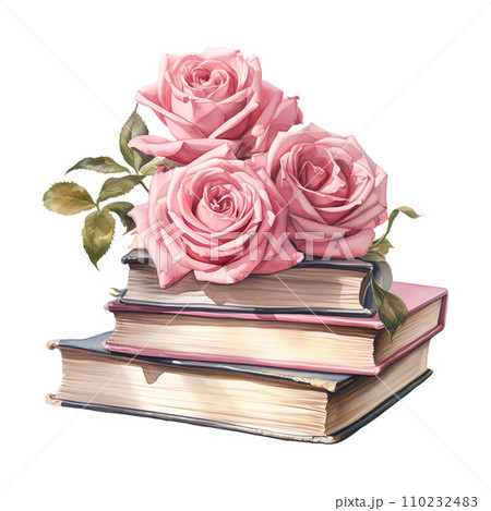 Pink roses on top of a stack of books. AI...のイラスト素材 [110232483] - PIXTA