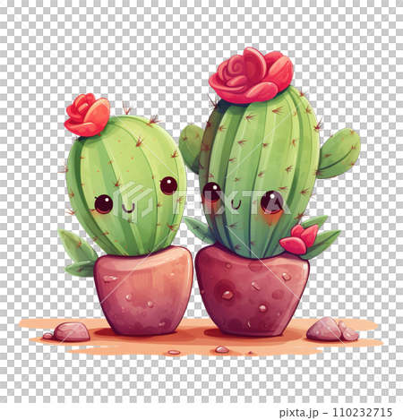 Two adorable cactuses. AI generated image 110232715