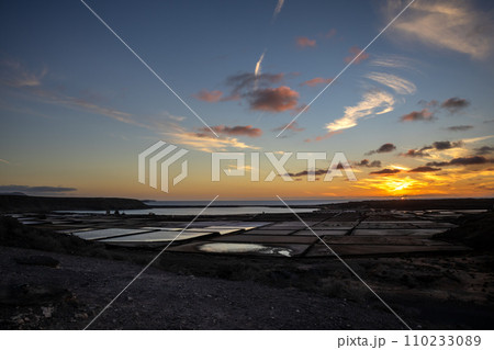 Salt pans in the sunset, Lanzarote, Spain 110233089