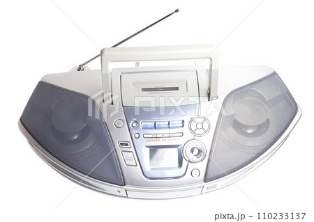 Portable Stereo CD Radio Cassette Recorder isolated on white Portable Stereo CD Radio Cassette Recorder isolated on white 110233137
