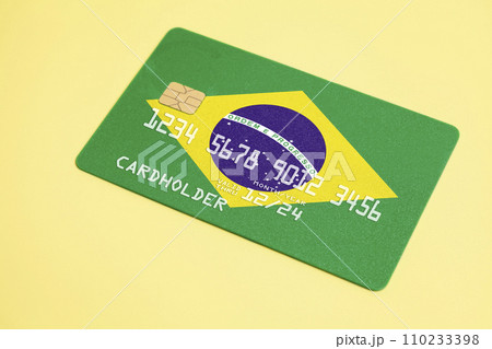 Bank Credit Card with Brazil flag. 110233398