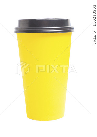Blank take away yellow coffee cup isolated on white background. 110233593