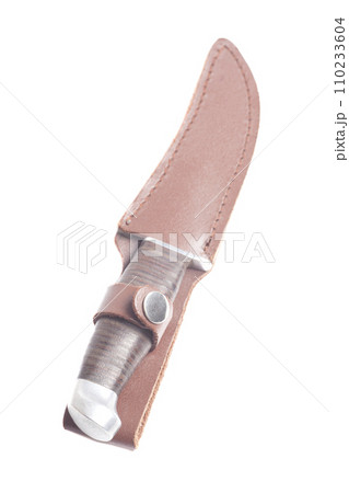 tourist knife in a case isolated on white background. 110233604