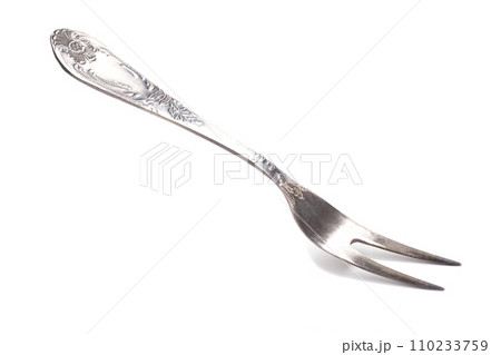 Old Silver Serving Fork isolated on white background 110233759