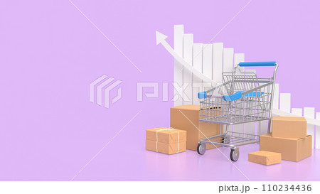 The shopping cart snd box for online marketing concept 3d rendering. 110234436
