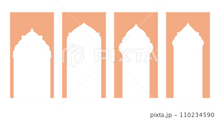 Versatile Islamic Vector Shapes Displaying Window and Door Arches. Arab Frames Set with Ramadan Kareem Silhouette Icons. Elegant Mosque Gate Designs 110234590