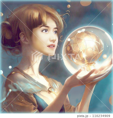 金箔入り水晶球を使う女性占い師 金箔入り水晶球を使う女性占い師 110234909