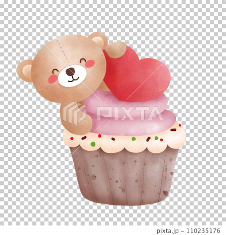 Valentine cupcake with Teddy bear 110235176