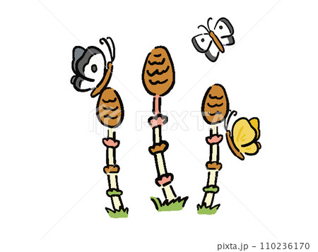 つくしと蝶たちの手描き風イラスト 110236170