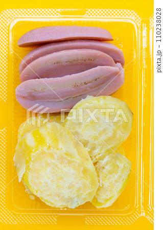 Boiled bananas with boiled sweet potatoes. Delicious fruit dessert 110238028