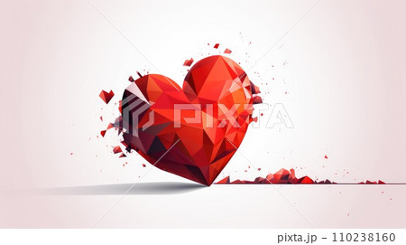 Broken heart in pieces. Breakup concept separation and divorce. Red crumpled heart 110238160
